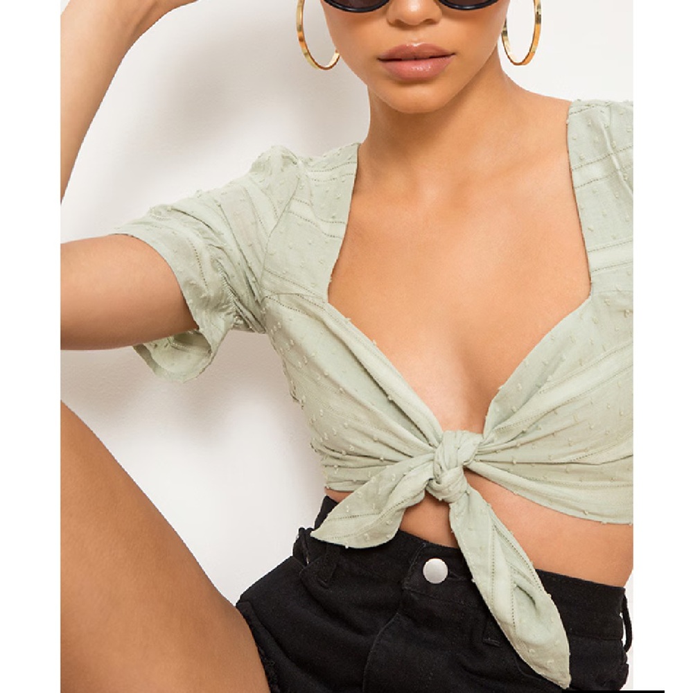 Green Tie-Front Top
